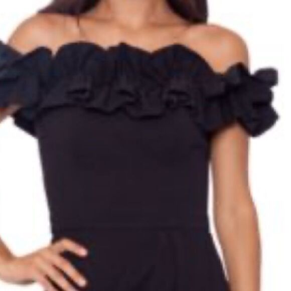 XSCAPE 3856X Off the Shoulder Ruffle Crepe Trumpet Gown Navy NWT $258 - Picture 5 of 6